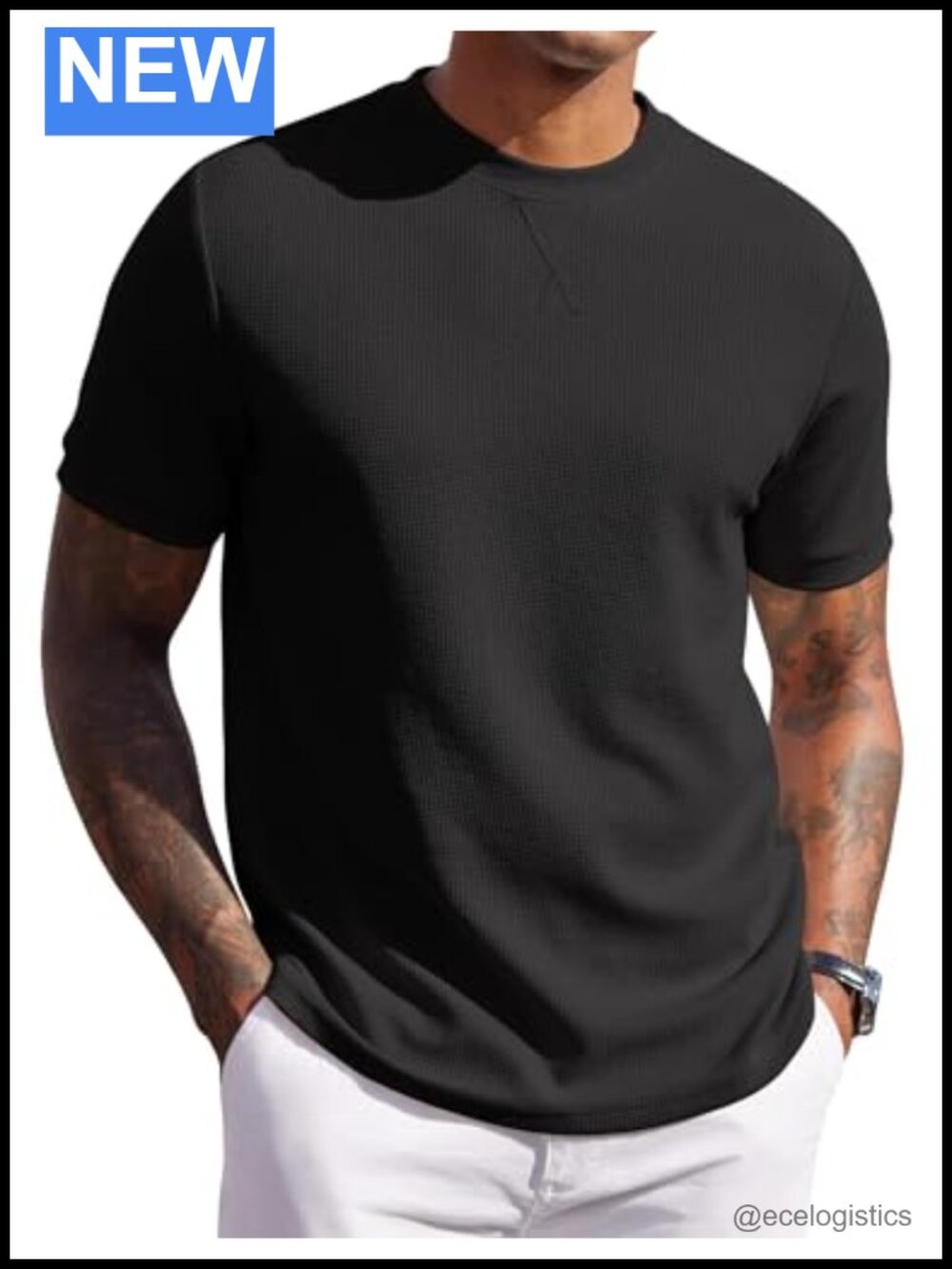 Men's Waffle Knit Short Sleeve Crew Neck T-Shirt Summer Casual Tee Pullover